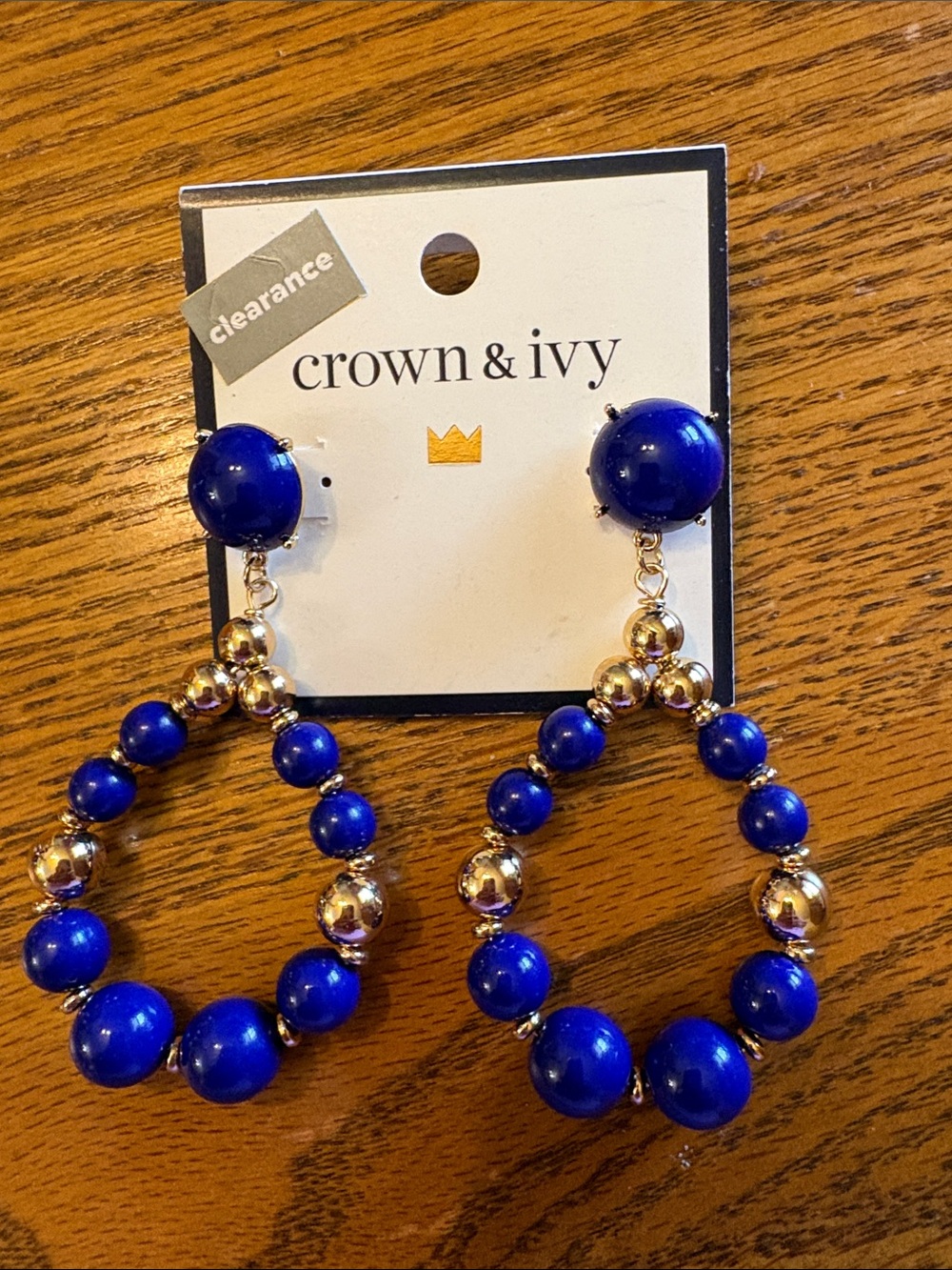 crown & ivy Cobalt Blue Beaded Hoop Earrings with Gold Accents